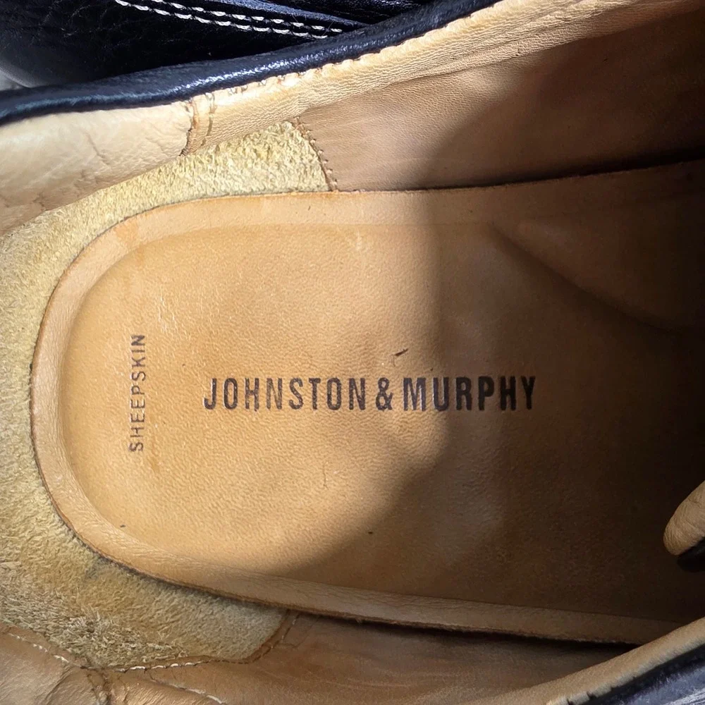 Johnston & Murphy Schuler Bike Toe Oxford Shoes Black Pebbled Leather Mens 14 M
